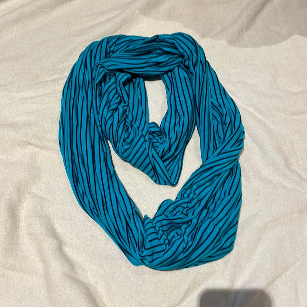 Teak and black striped infinity scarf.